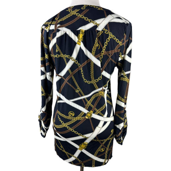 Michael Kors Chain Belt Print Mini Dress or Tunic Top Large Black Gold *No Belt - Picture 12 of 16